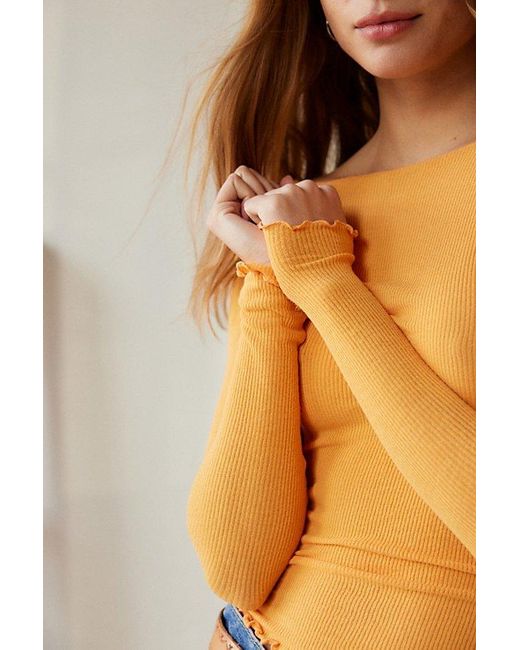 Out From Under Orange Libby Ribbed Lightweight Long Sleeve Top