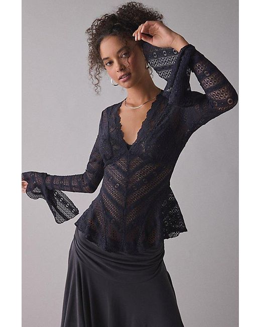 Kimchi Blue Blue Irene Sheer Lace Ruffle Bell Sleeve Top
