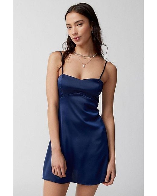Urban Outfitters Blue Uo Bella Bow-Back Satin Mini Dress
