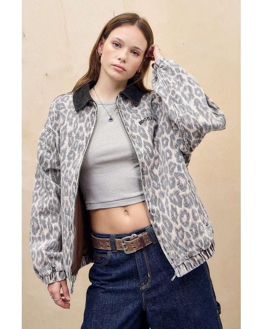 BDG Gray Leopard Print Harrington Jacket