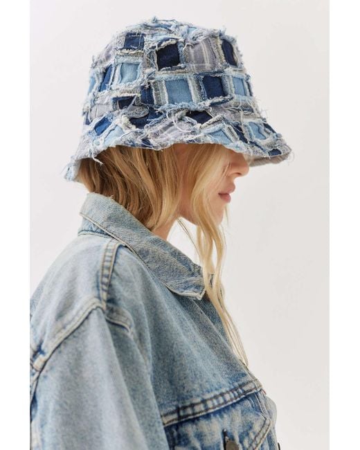Urban Outfitters Jane Frayed Patchwork Bucket Hat In Blue Denim Patchwork,at