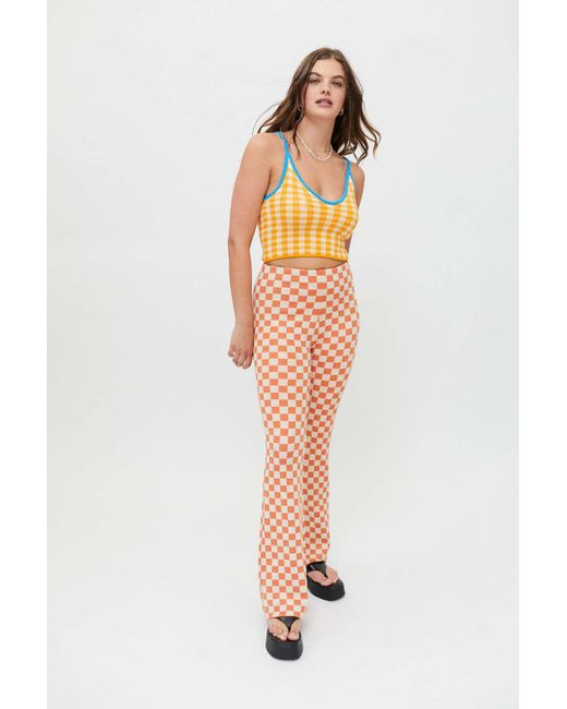 Urban Outfitters Orange Uo Checkered Knit Flare Pant