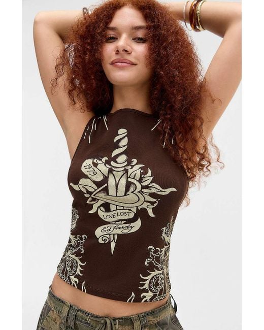 Ed Hardy Uo Exclusive Heart N Dagger Tank Top in Brown | Lyst UK
