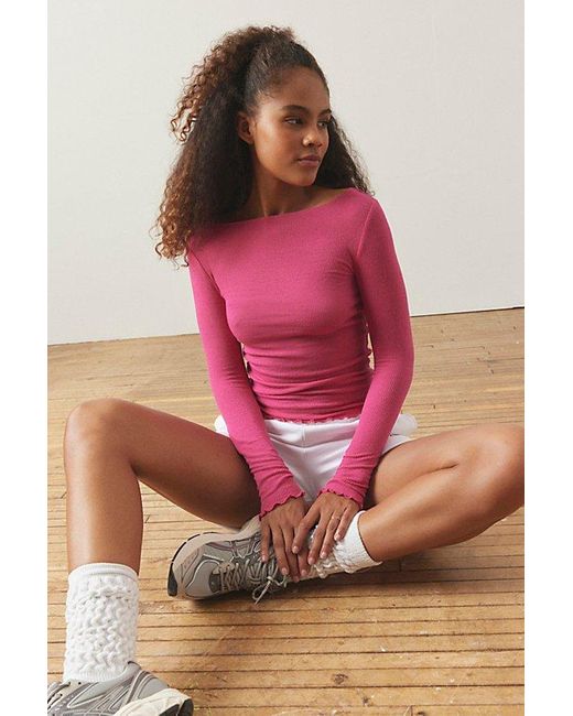 Out From Under Pink Libby Ribbed Lightweight Long Sleeve Top