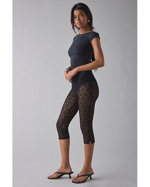 Kimchi Blue Black Ellie Sheer Lace High-Rise Stretch Capri Pant