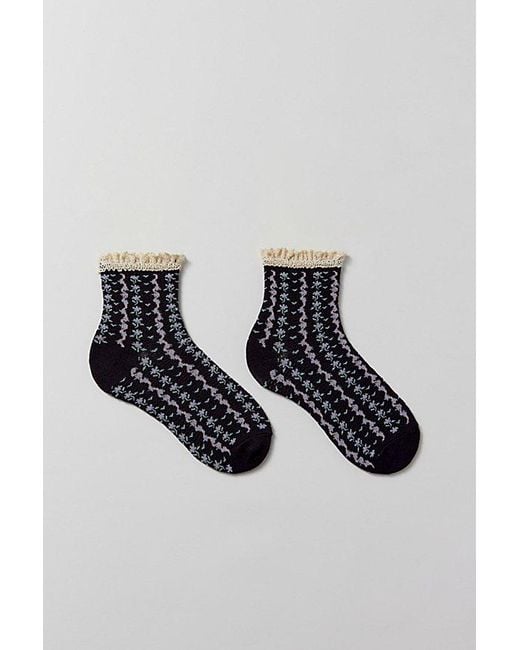 Urban Outfitters Black Ruffle Pointelle Crew Sock