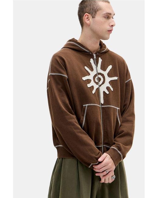 Ayker Brown Appliqué Zip-through Hoodie for men