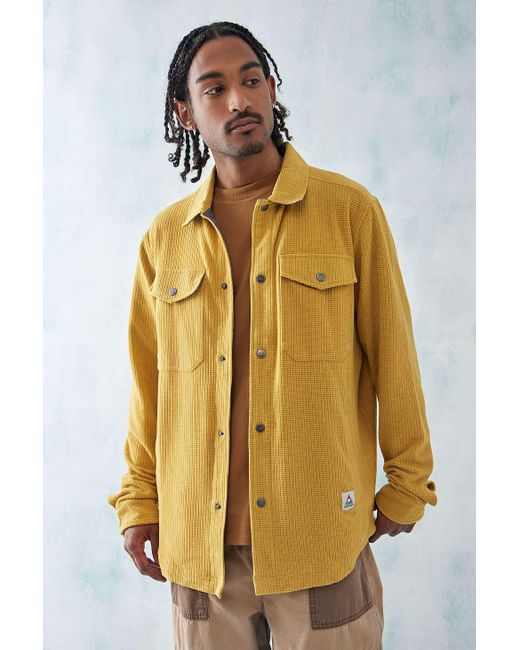 Passenger Yellow Mustard Grid Polar Fleece Shirt for men
