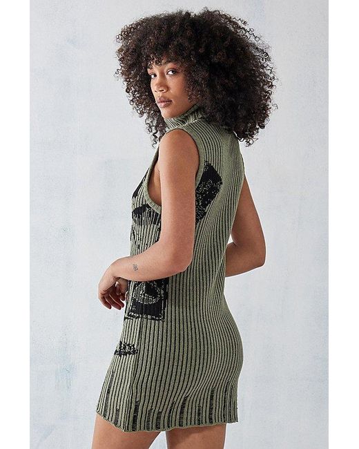 Urban Outfitters Green Uo Grunge Roll Neck Mini Dress