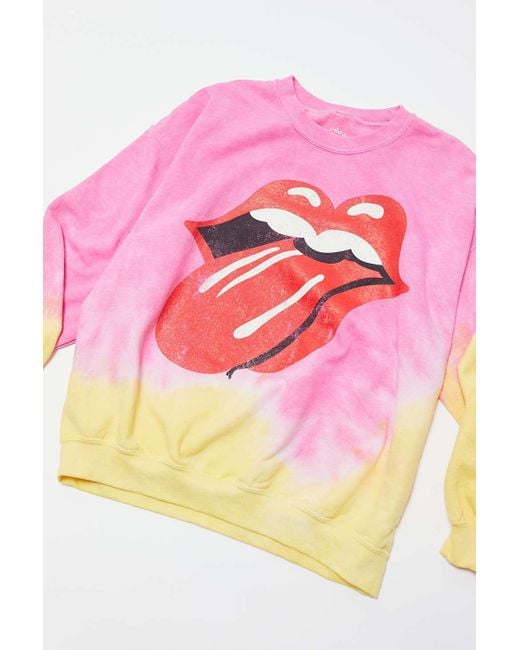 Pink and yellow rolling stones sweatshirt deals