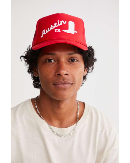 Urban Outfitters Austin Texas Trucker Hat in Red for Men | Lyst