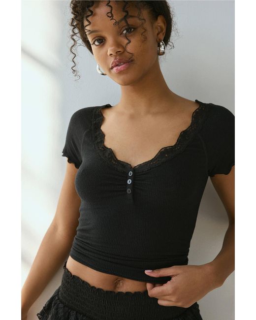 Out From Under Black Diana Lace Henley T-shirt