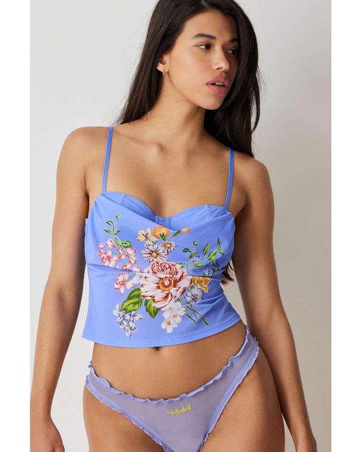 Out From Under Blue Floral Mesh Balconette Cami