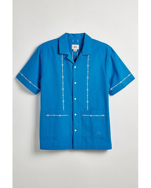 BDG Blue Embroidered Button-Down Shirt Top for men