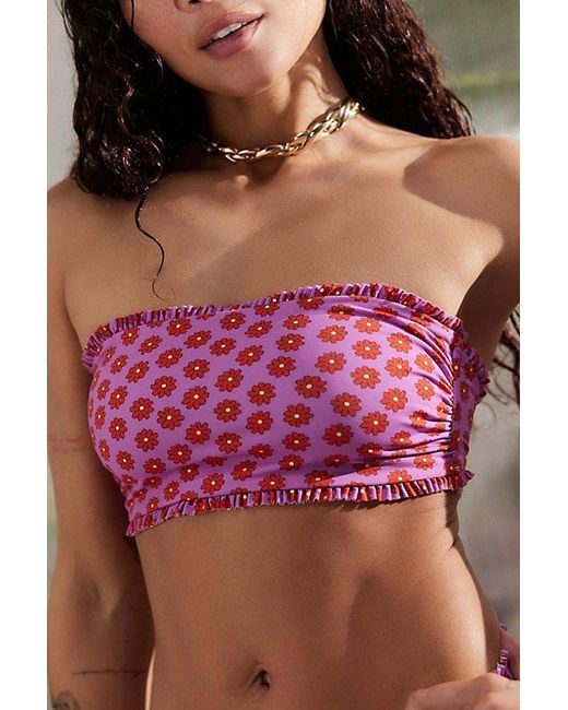 Out From Under Pink Bette Ruffle Bandeau Bikini Top