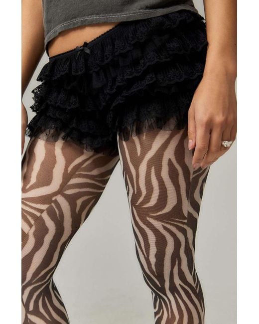 Out From Under Black Zebra Print Tights S/m At Urban Outfitters