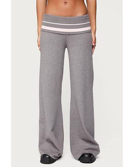 Edikted Gray Kaliya Stripey Fold Over Knit Pants