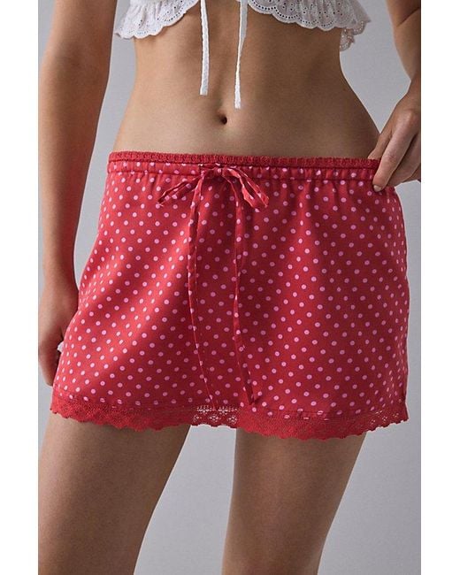 Kimchi Blue Red Rea Lace-Trim Satin Micro Mini Skirt