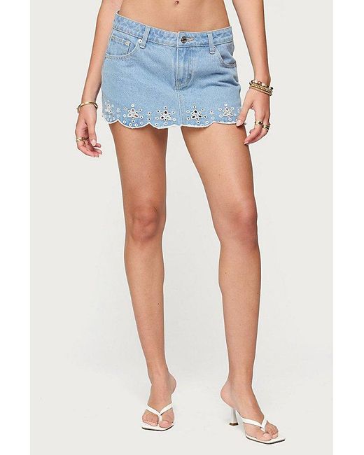 Edikted Blue Eyelet Scallop Denim Mini Skort