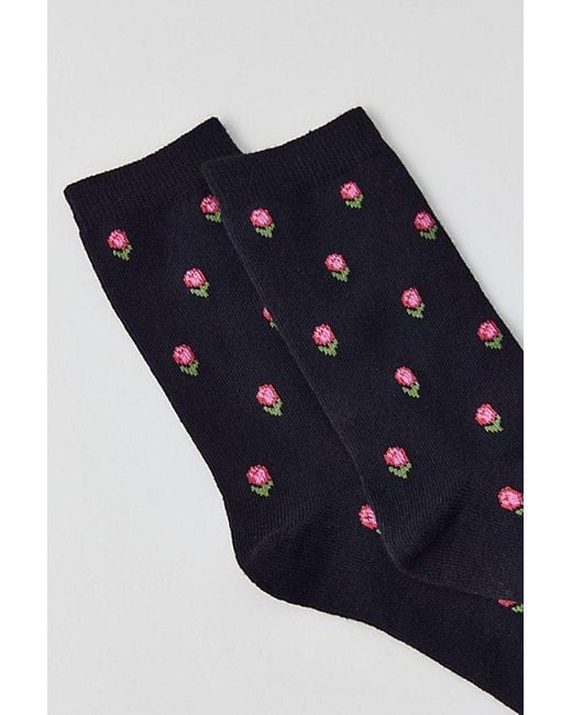Urban Outfitters Black Little Flowers Soft Crew Sock