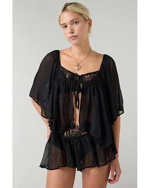Out From Under Black Sweet Like Honey Sheer Lace Trim 2-Piece Set Top