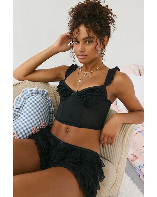 Out From Under Black Florence Ruffle Mesh Corset Top