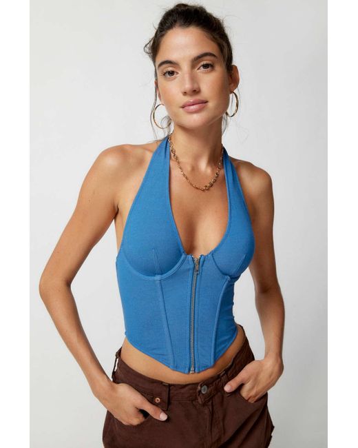 Out From Under Hot Stuff Denim Corset In Blue,at Urban Outfitters