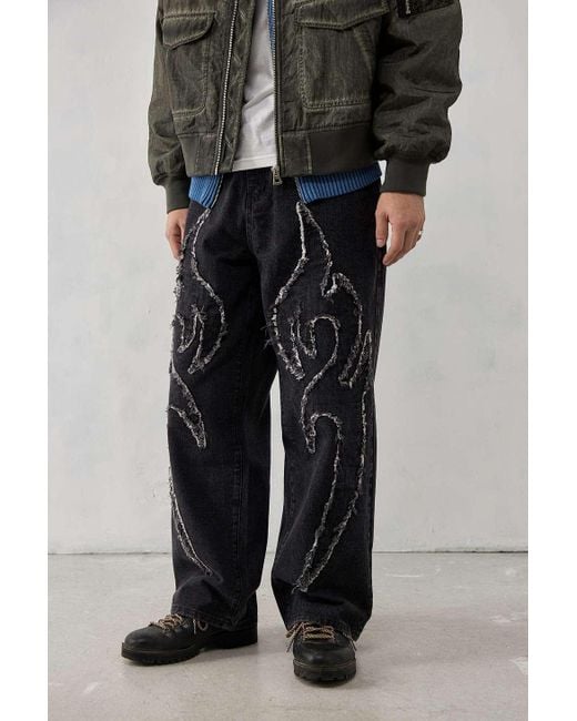 Ed Hardy Uo Exclusive Black Washed Applique Jeans for men