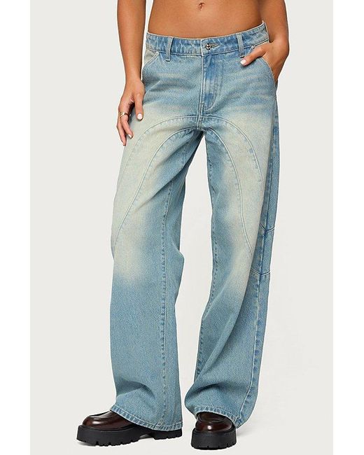 Edikted Blue Kiria Stitched Low Rise Baggy Jeans