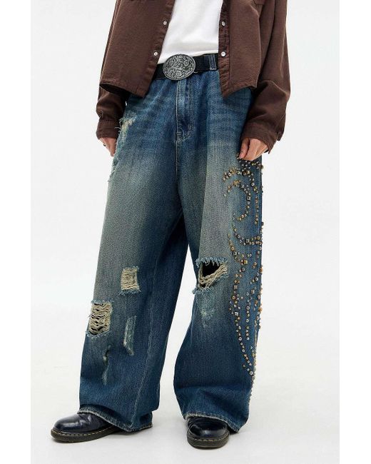 Jaded London Tattoo Stud Xl Colossus Jeans in Blue for Men | Lyst UK