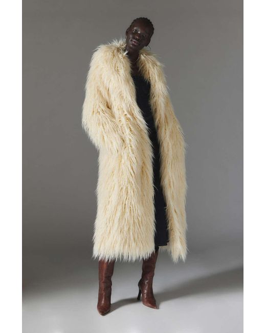 Silence + Noise Gray Silence + Noise Naomi Faux Fur Shaggy Coat Jacket In Ivory,at Urban Outfitters