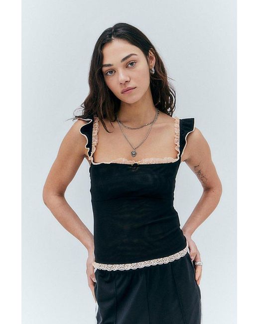 Urban Outfitters Black Uo Dianna Lace Trim Cami