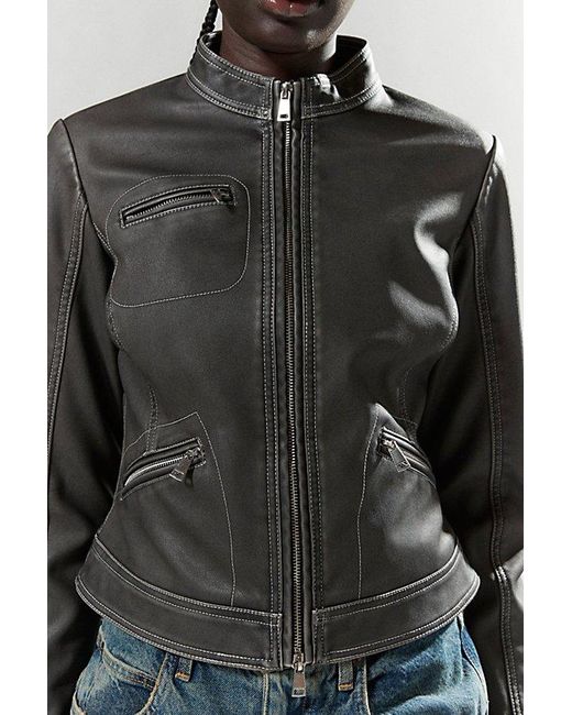 Silence + Noise Black Ivy Faux Leather Fitted Moto Jacket