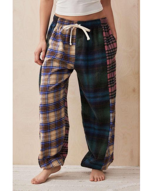 Out From Under Blue Spliced Check Joggers S At Urban Outfitters