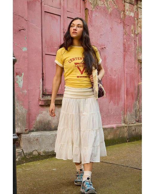 Urban Outfitters White Uo Fallon Fold Prairie Midi Skirt