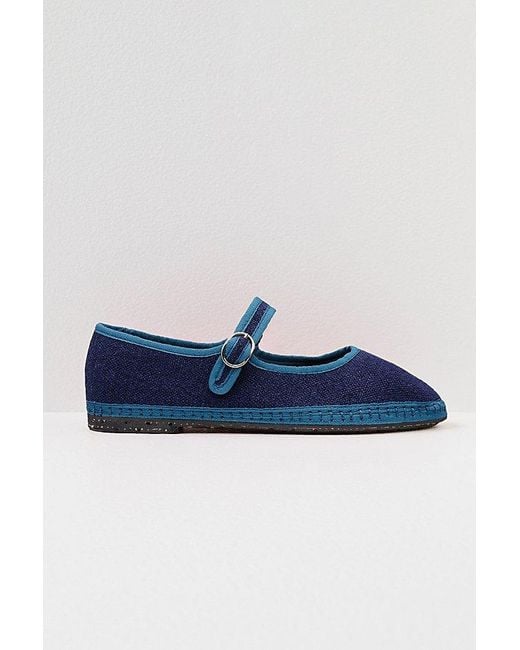Flabelus Blue Linen Mary Jane Flat