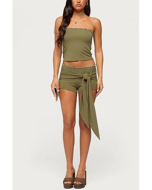Edikted Green Monroah Bead Strapless Top