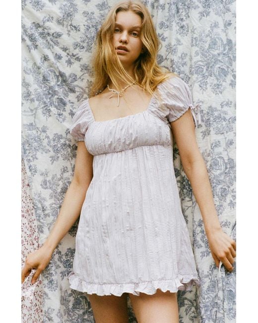 Kimchi Blue Purple Claudette Crinkle Babydoll Mini Dress In Lilac,at Urban Outfitters