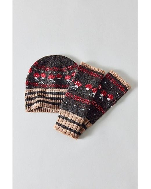 Urban Outfitters Brown Mushroom Pattern Beanie