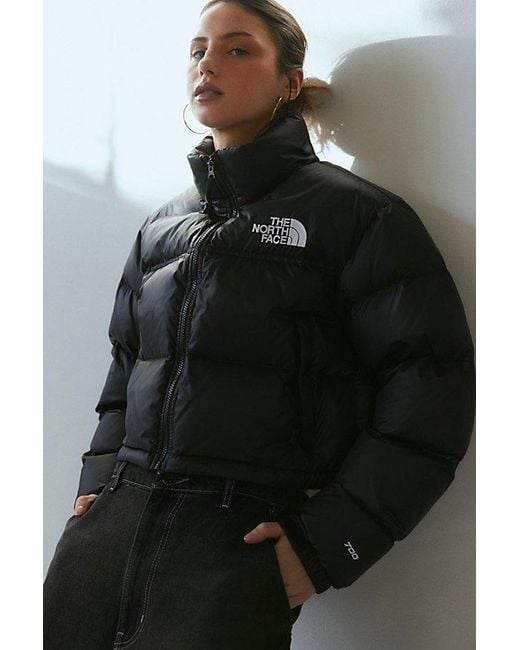 The North Face Nuptse Cropped Puffer Jacket in Black | Lyst