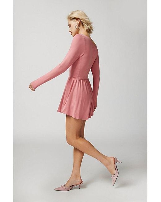Urban Outfitters Pink Uo Savanah Knit Long Sleeve Romper