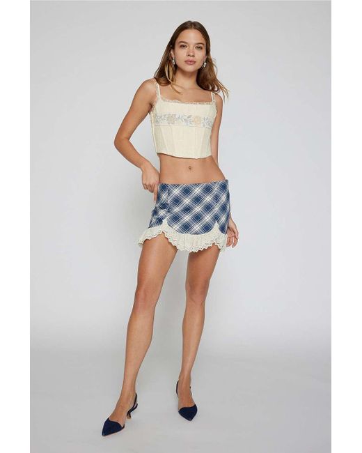 Kimchi Blue Gray Arabella Lace Check Mini Skirt