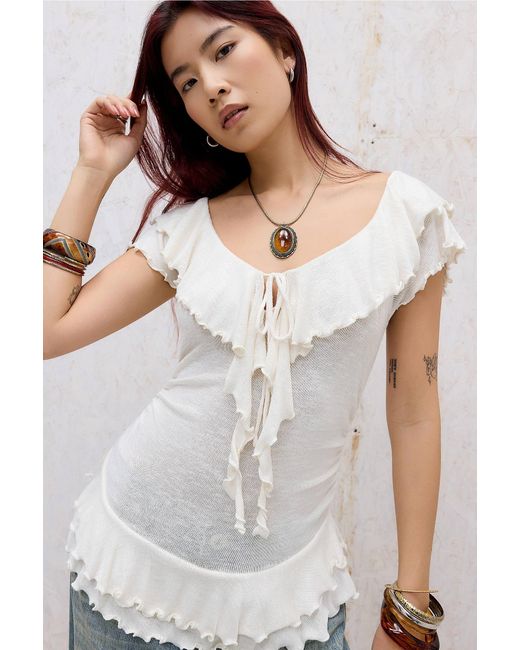 Urban Outfitters White Uo Bella Ruffle Top