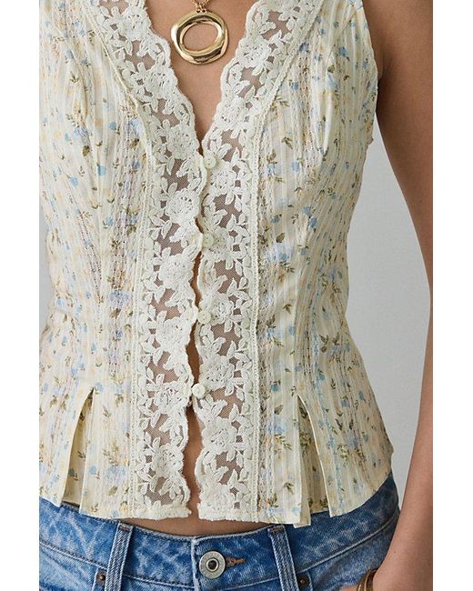 Kimchi Blue Gray Aurelia Lace Trim Sleeveless Blouse
