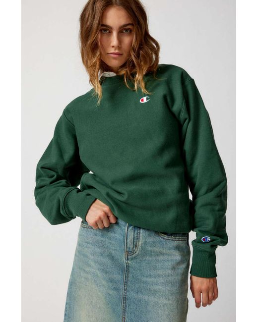 Champion Uo Exclusive Reverse Weave Crew Neck Sweatshirt In Dark Green At Urban Outfitters