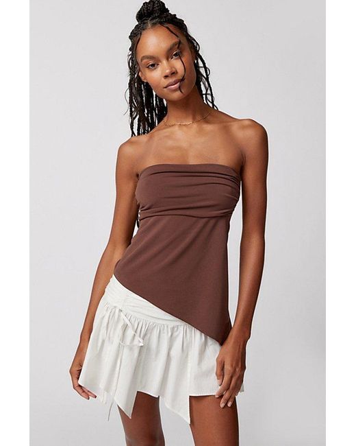 Urban Outfitters Brown Uo Y2K Asymmetrical Ruching Tube Top