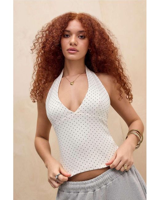 Urban Outfitters Brown Uo Hattie Polka Dot Washed Halter Top
