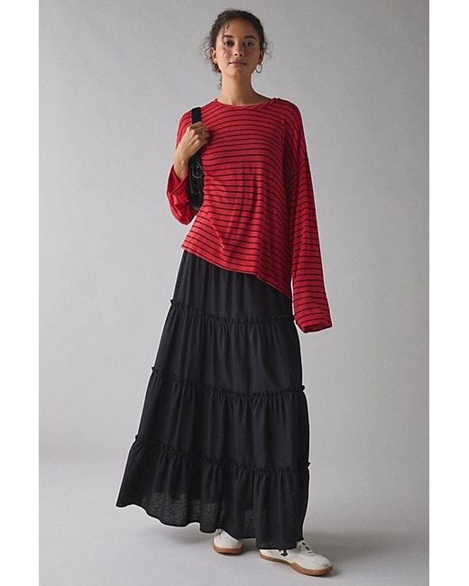 Vintage & ReMADE by UO Red Remade By Uo Remnants Striped Drippy Sleeve Top