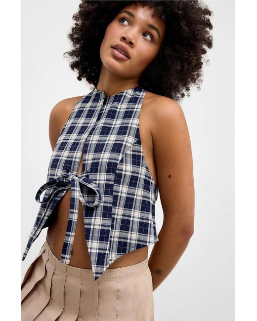 Lioness Blue Butterfly Check Tie Top