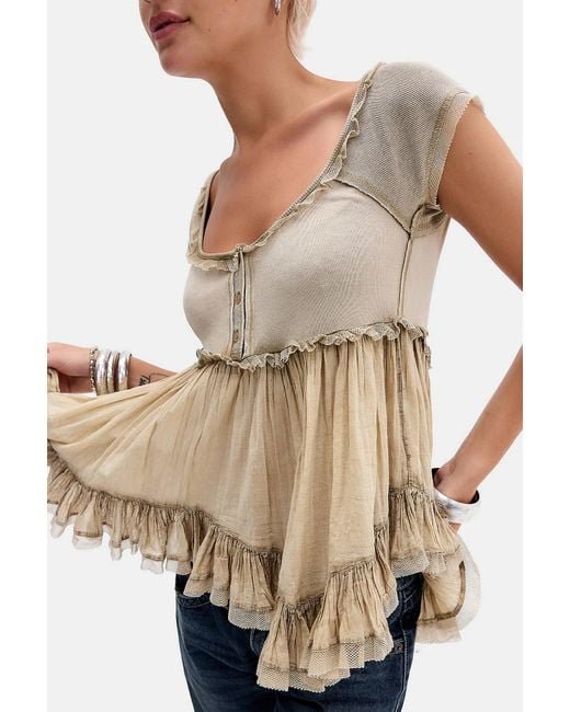 Kimchi Blue Natural Nesli Woven Babydoll Top